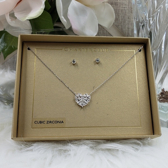 Charter Club Jewelry - ⬇️Silver Chain, Zirconia Heart Pendant & Earrings